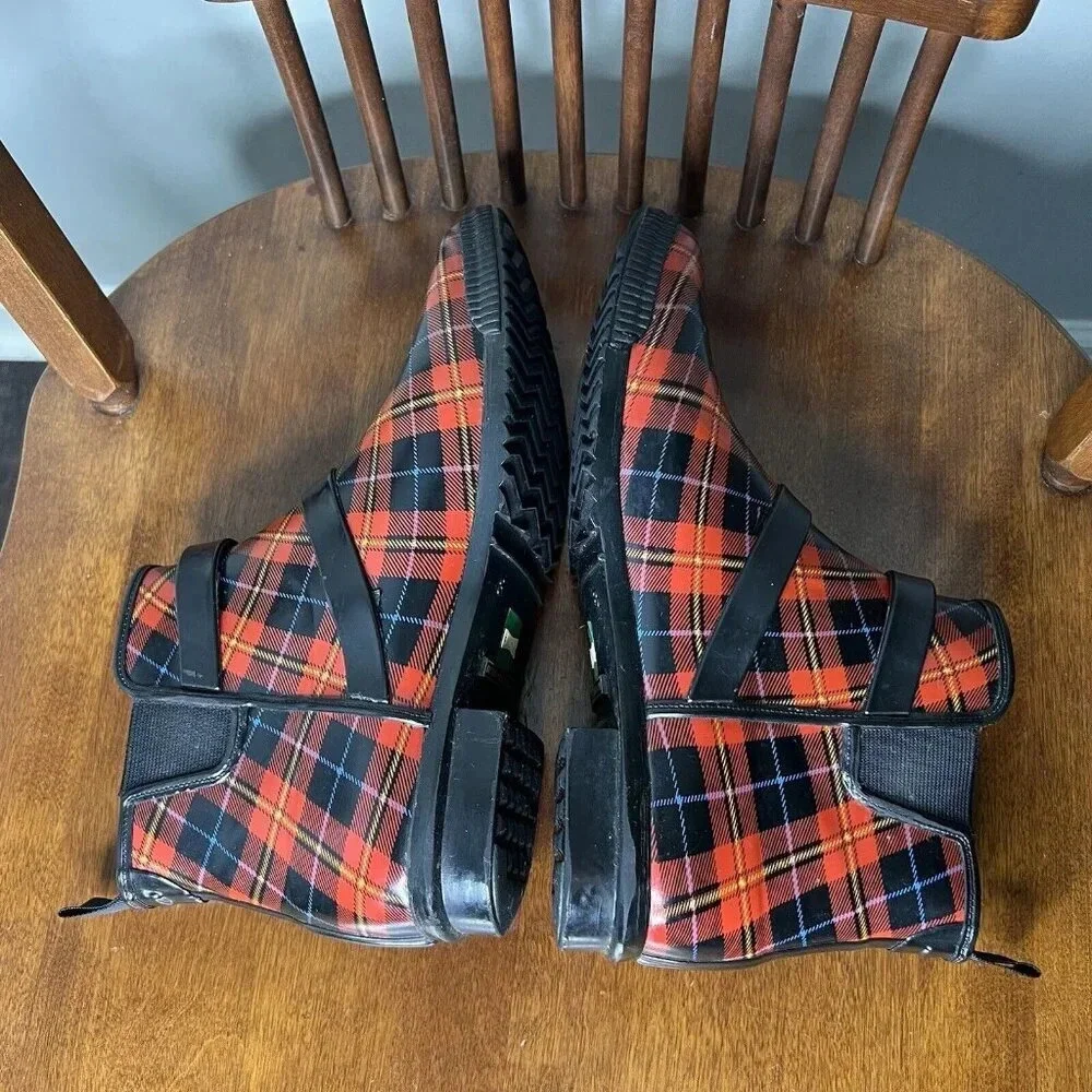 Cougar Royale Red Plaid Rain Boots Hand Crafted Fall Autumn Booties Sz 8 - Picture 7 of 9